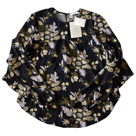 A.L.C. WOMEN NWT COOPER 100% SILK L/S OPEN BACK BLACK MULTI BLOUSE. SIZE 4 - Picture 10 of 12